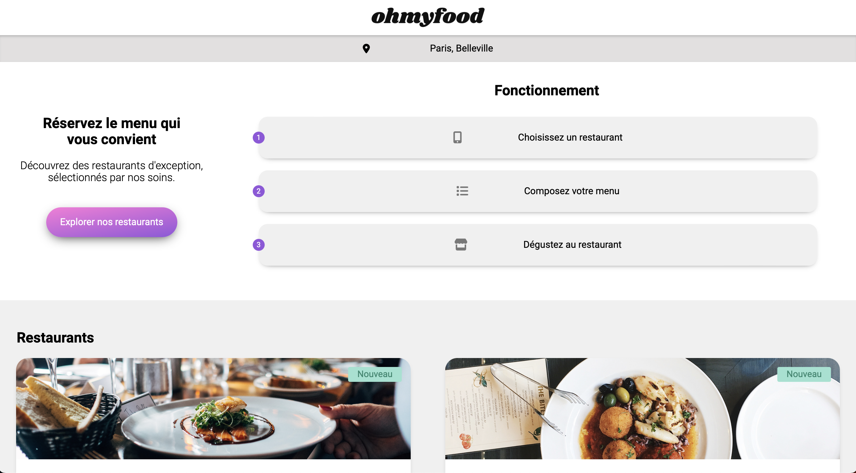 Ohmyfood - Projet 3 de la formation Développement Web d'OpenClassrooms